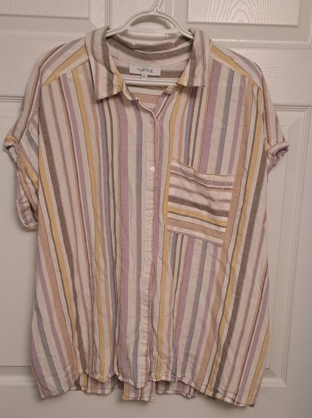 Women’s Linen Blend Striped Button Shirt Lightweight Flowy 1X 18/20